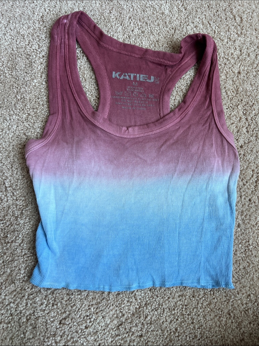 Katie J NYC Ombre Ribbed Racerback Tank Top - Mauve & Sky Blue